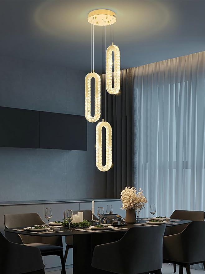 Modern Pendant Light for Kitchen Island Crystal Ring Chandelier Gold LED - Image 4