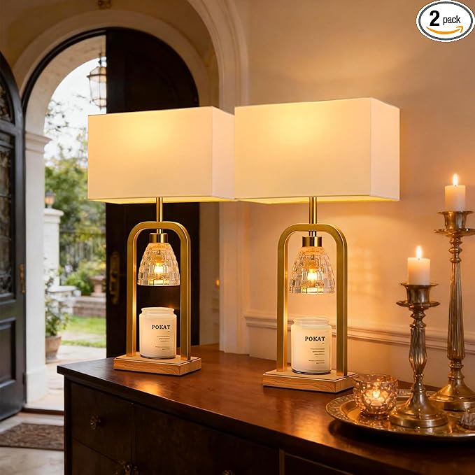 PoKat Gold Table Lamps with Candle Warmer & Timer by Pokat