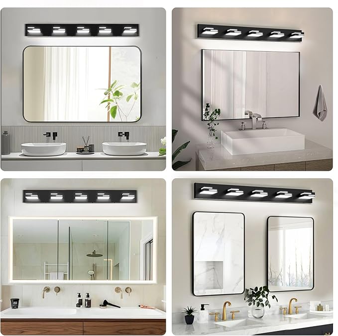 LED Modern Bathroom Vanity Light Fixtures, 5-Light 34-inch Dimmable Matte Black - Image 2