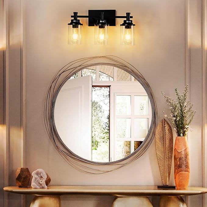 3 Light Bathroom Light Fixtures, Modern Black Vanity Lights Over Mirror - Image 7