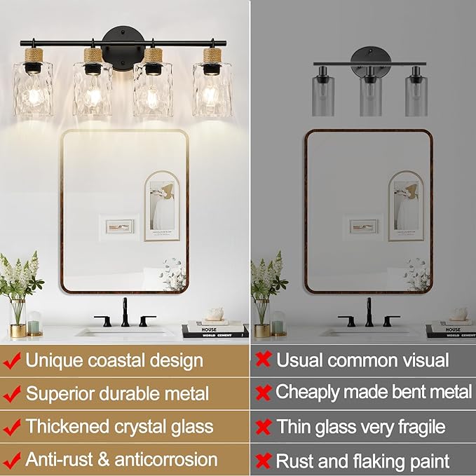 2025 Upgrade Bathroom Light Fixtures, 4-Light Coastal Vanity Lights - Image 2
