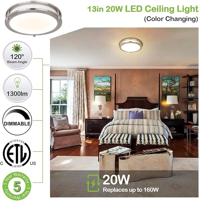 13 inch Flush Mount LED Ceiling Light Fixture, 2700K/3000K/3500K/4000K/5000K - Image 6