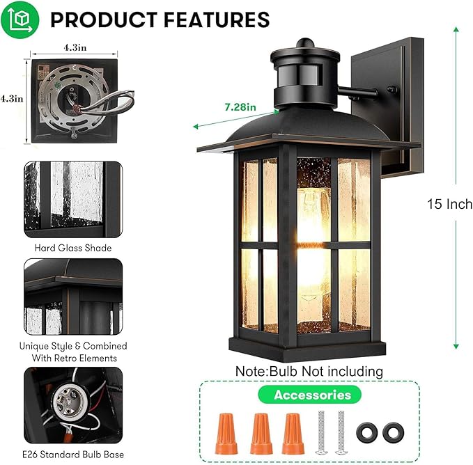 12Pack 15inch Large Outdoor Wall Lights, Modern Black Exterior Wall Light - Image 7