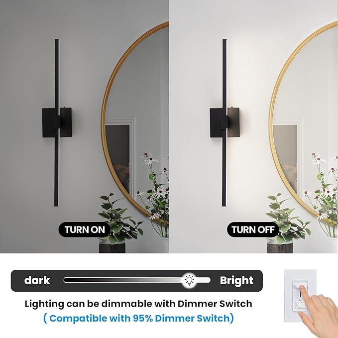 URSOLA Black Bathroom Light Fixtures, 24 inch Modern LED Vanity Lighting Over - Image 6