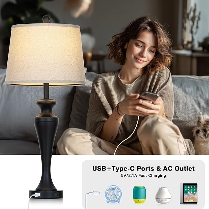30 Inch Black Table Lamp Single, 3-Way Dimmable Touch Control Living Room Lamps - Image 3