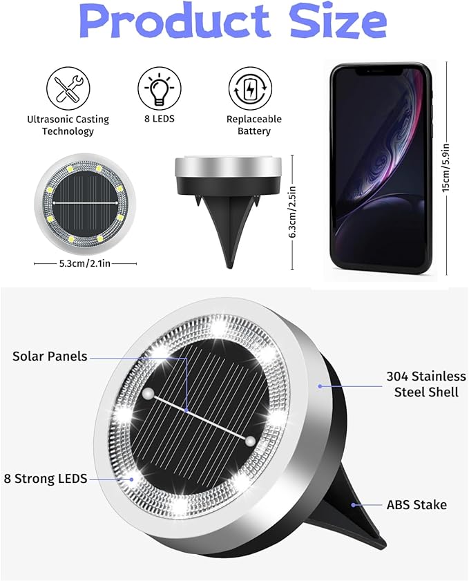 Mini Solar Ground Lights Outdoor 32 Pack Waterproof Upgraded Anti-Rust Solar - Image 5