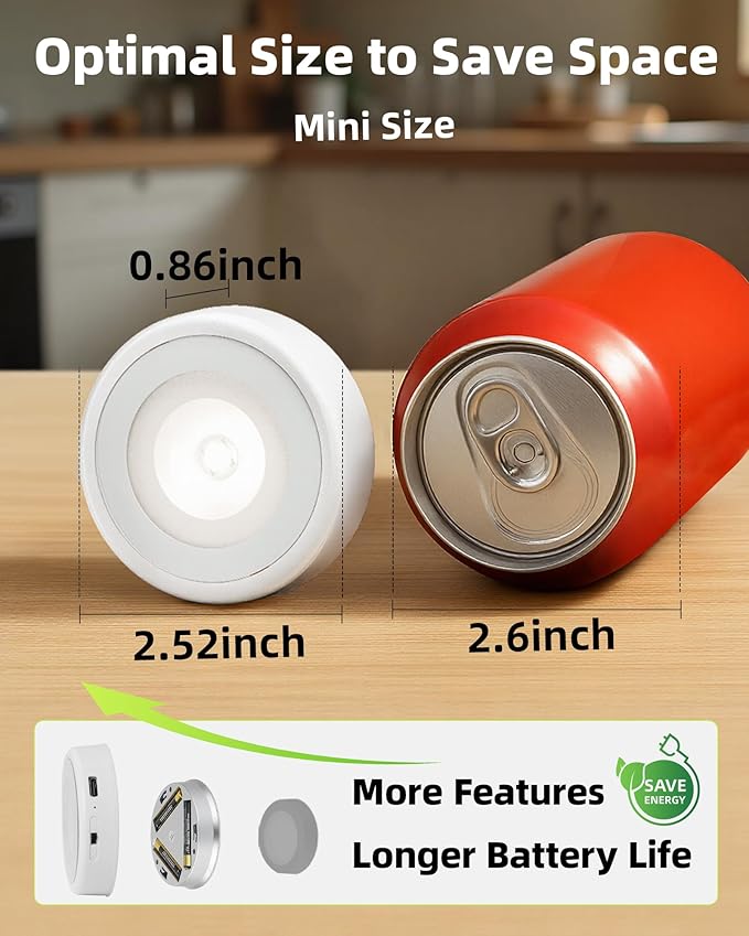 EZVALO LED Puck Lights, Rechargeable Battery Touch Light, 2.5'' Mini Tap Lights - Image 2