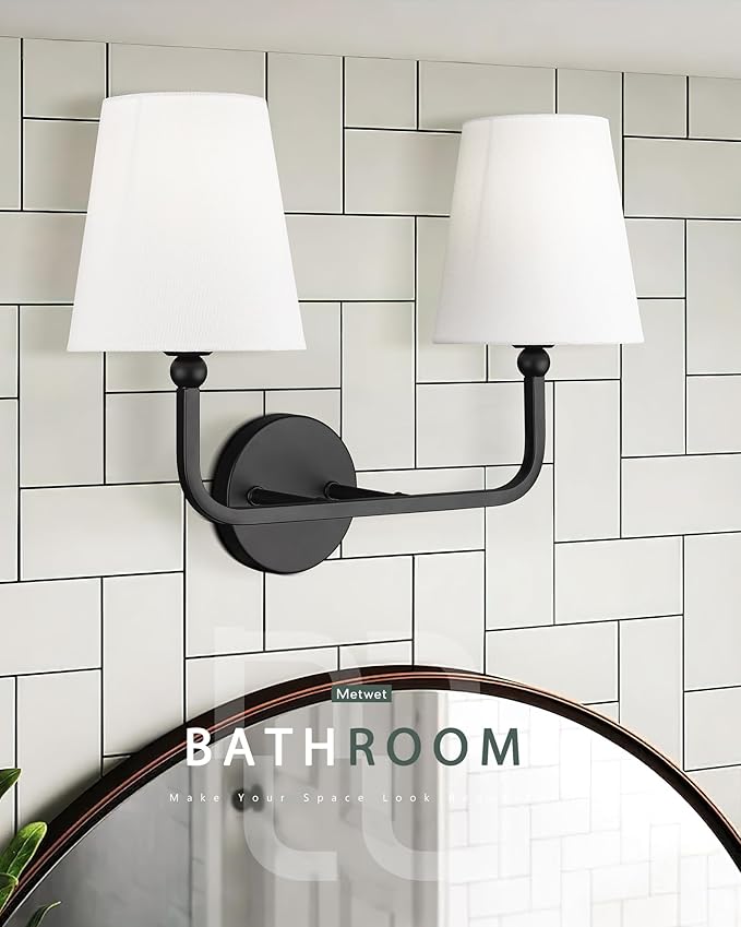 2-Light Bathroom Vanity Light Fixtures in Matte Black Finish, Modern Bedside - Image 3