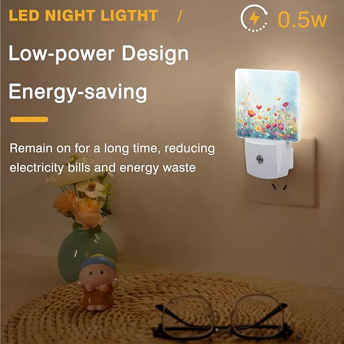 Night Light Watercolor Wildflower Field Night Lights Plug into Wall Smart Dusk - Image 5
