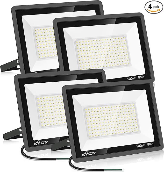 4 Pack 100W LED Flood Light, IP66 Waterproof Outside Flood Light, 12500LM Super by XYCN