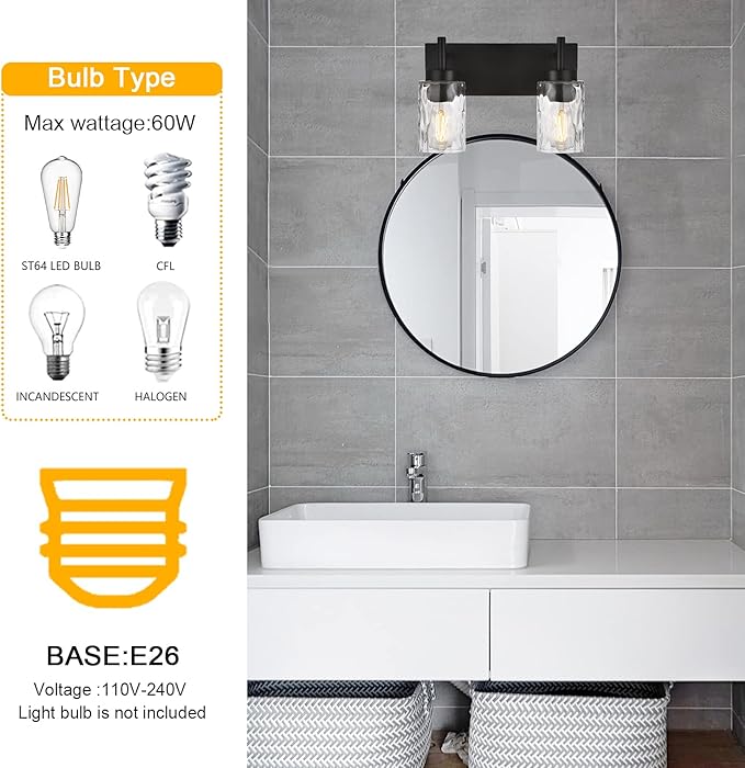 BONLICHT 2 Light Farmhouse Wall Sconce Vanity Lights Modern Black Bathroom - Image 5