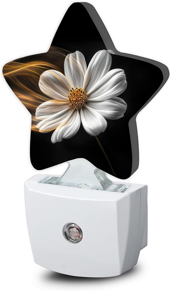 White Daisy Flower Dusk to Dawn Star Night Light, Abstract Floral Smart Sensor by SNOWMOLLE