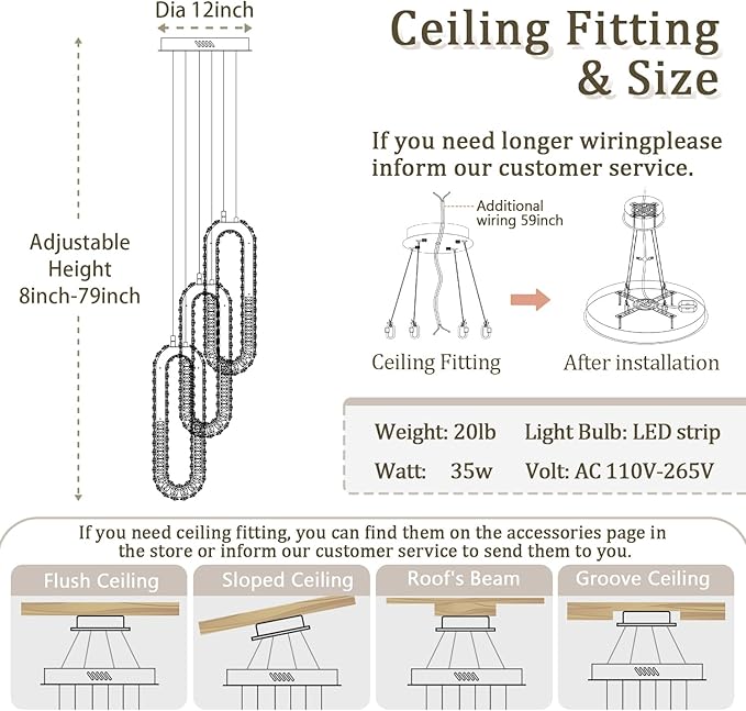 3-Light Modern Pendant Light Crystal Ring Chandelier Silver LED Pendant - Image 5
