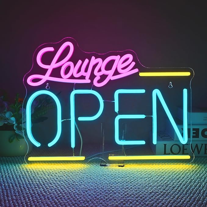 Lounge Open Neon Sign Bright Led Light up Bar Neon Light Dimmable Colorful by Wanxing