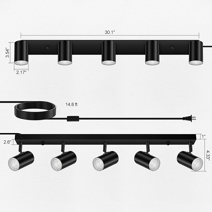 5 Light Track Lighting Kit, Industrial LED Wall Light - Image 6