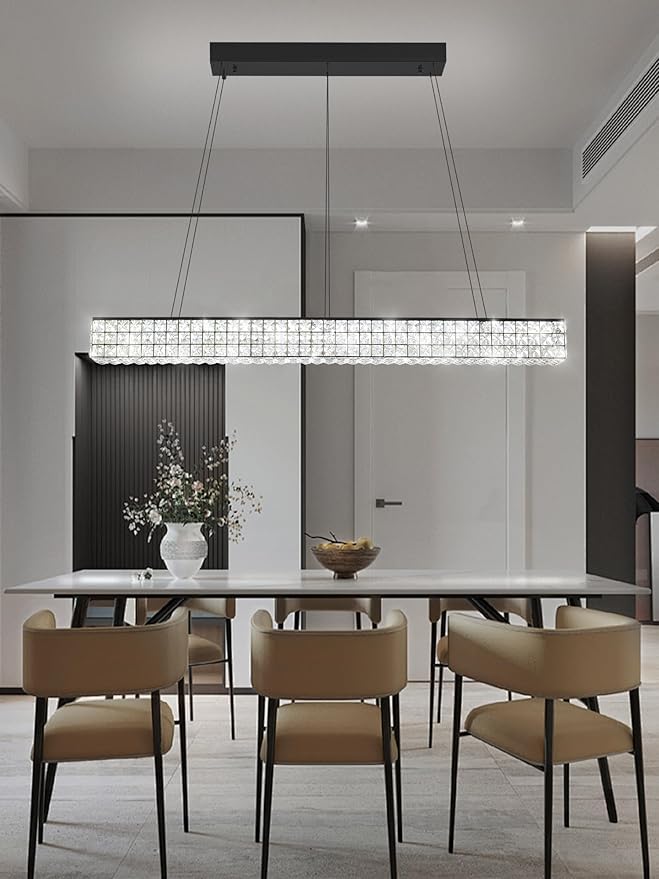 W48 Rectangle Chandeliers for Dining Room, Modern Crystal Pendant Lights - Image 7