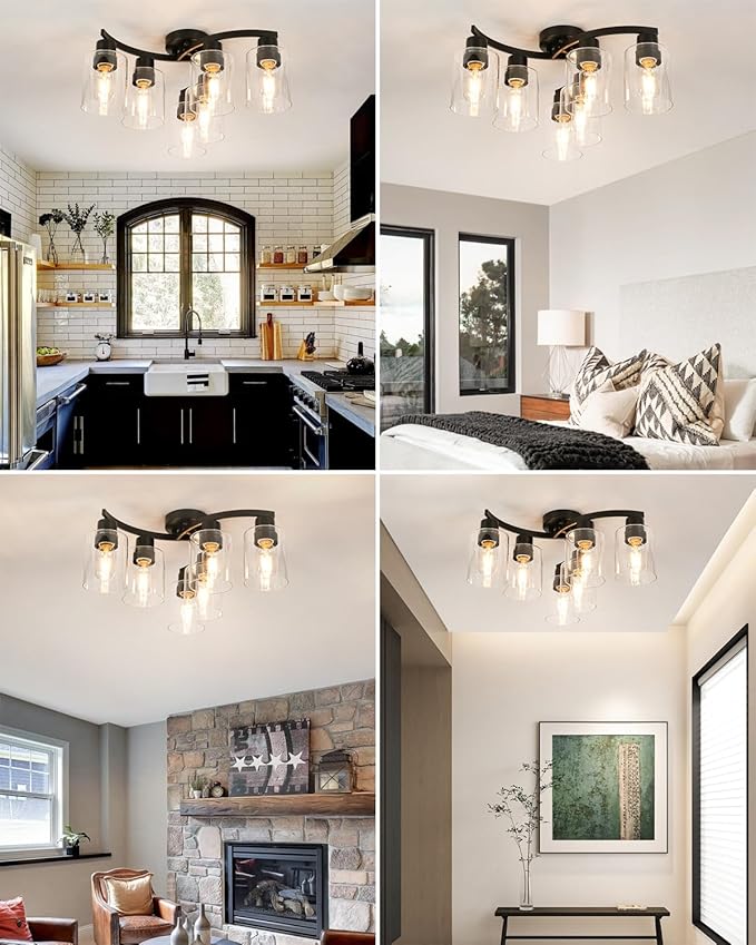 WILON 20'' 6-Light Large Black Semi Flush Mount Ceiling Light Fixture - Image 8
