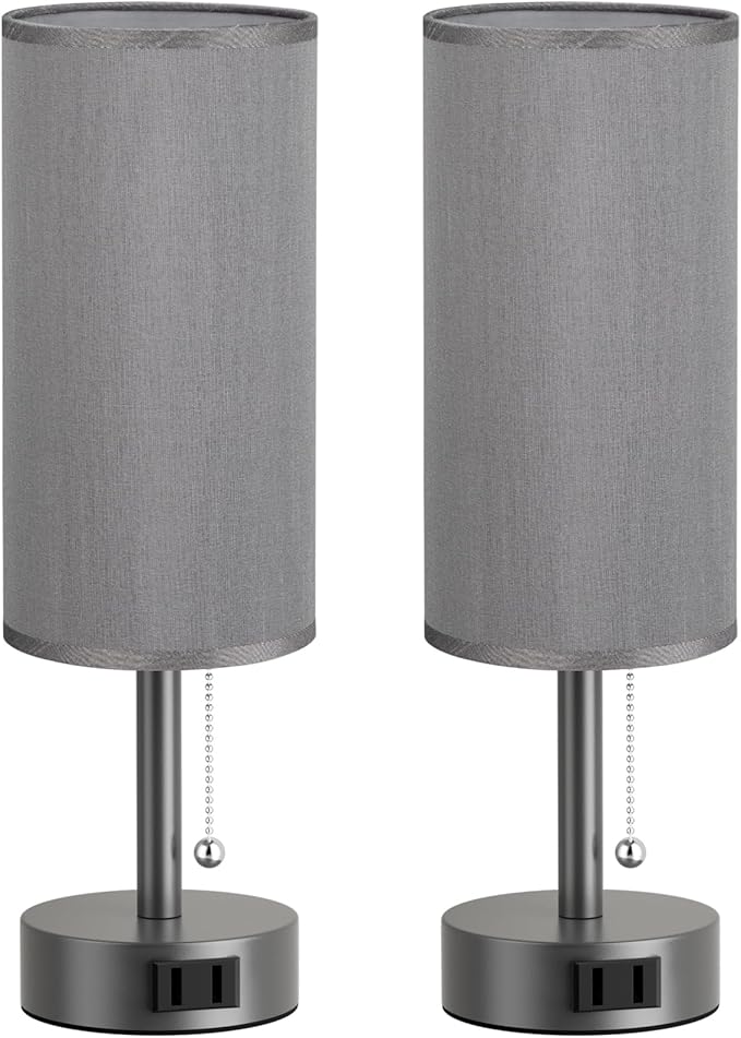 Fenmzee Dark Grey Bedside Table Lamps Set of 2-3 Color Temperatures Pull Chain - Image 8