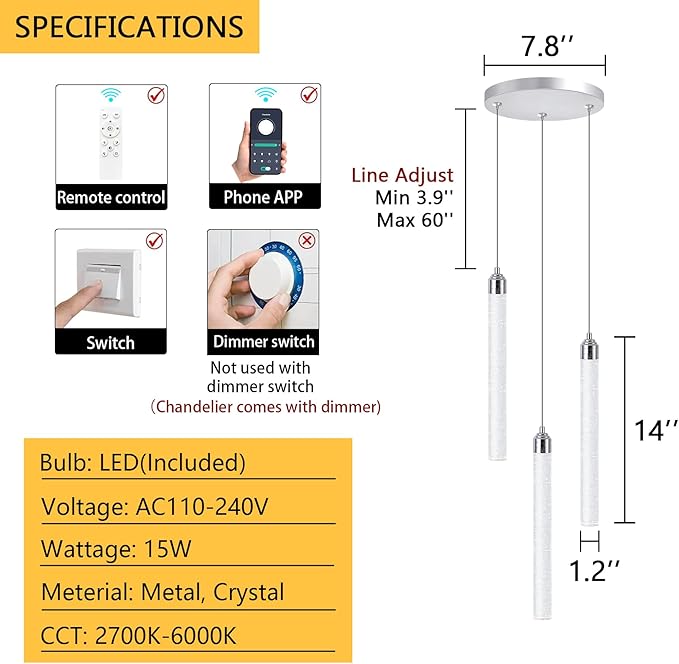 Mini Chandelier Crystal Pendant Lights Integrated LED Pendant Light Fixtures - Image 2