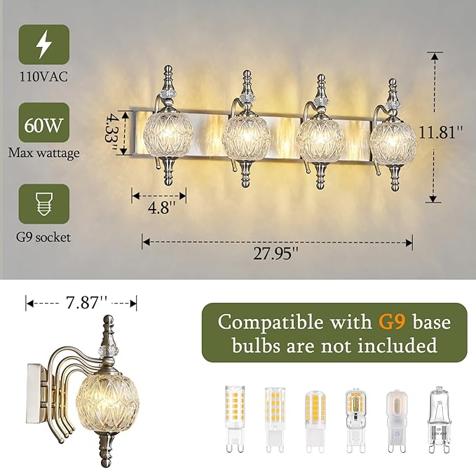 Modern Crystal Bathroom Vanity Lights Fixtures Over Mirror Brushed Nickel - Image 4