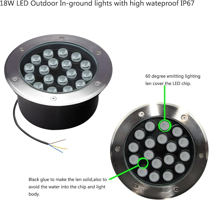 18W Outdoor In Ground Lights, Diameter 8 inches, Wired Landscape Lighting - Image 2