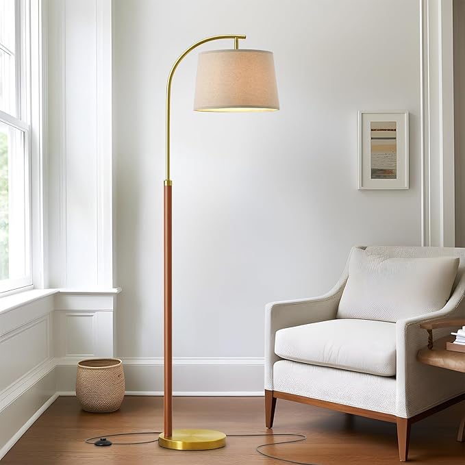 62.5" Wood Floor Lamp for Living Room Gold by G-SAFAVA
