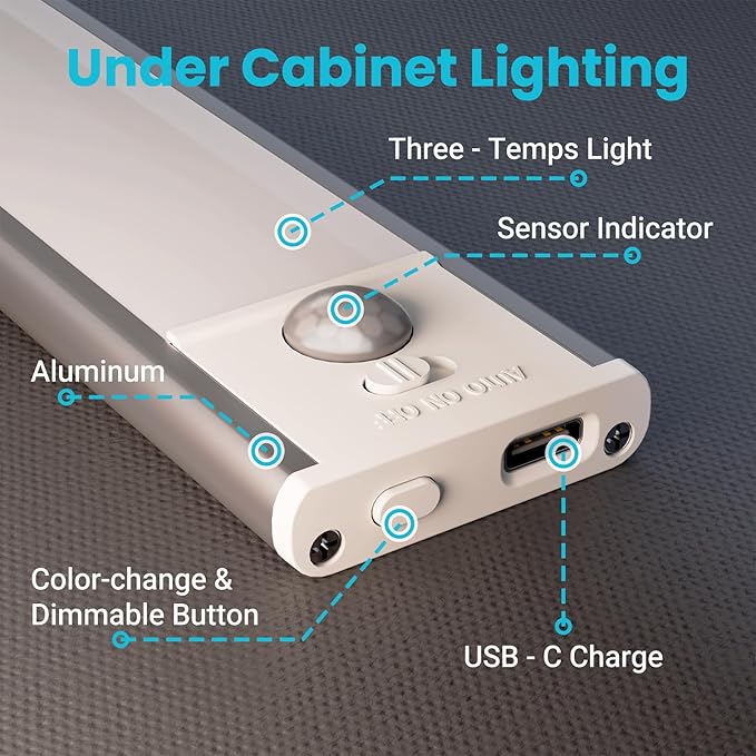 Under Cabinet Lights 2 Pack, Dimmable LED Rechargeable 1500mAh, Motion Sensor - Image 4