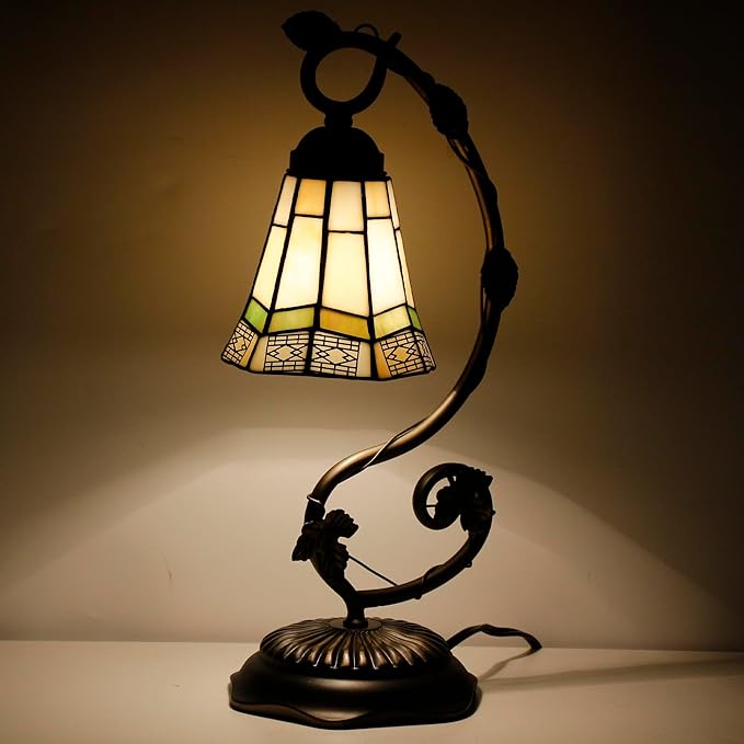 Tiffany Lamp Stained Glass Desk Reading Bedside Light, Metal Leaf Table Lamp - Image 5