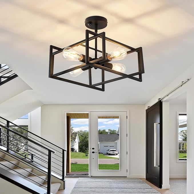 ZGLAOJT Motion Sensor Ceiling Light Fixture 4-Lights Semi Flush Mount Ceiling - Image 6