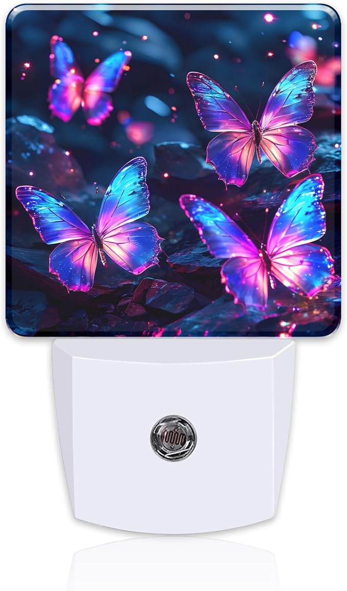 Glowing Purple Butterflies Night Light Plug into Wall, Neon Butterfly Dusk to by sndheke