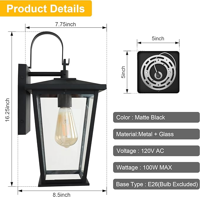 Kalium Outdoor Wall Lights Fixtures Lantern Frame 16 1/8", Outside Lights Black - Image 5