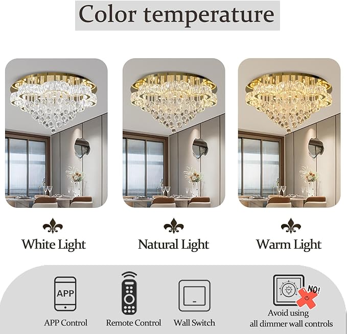 W32in Crystal Ceiling Chandelier Modern Gold Chandeliers Raindrop Crystal - Image 5