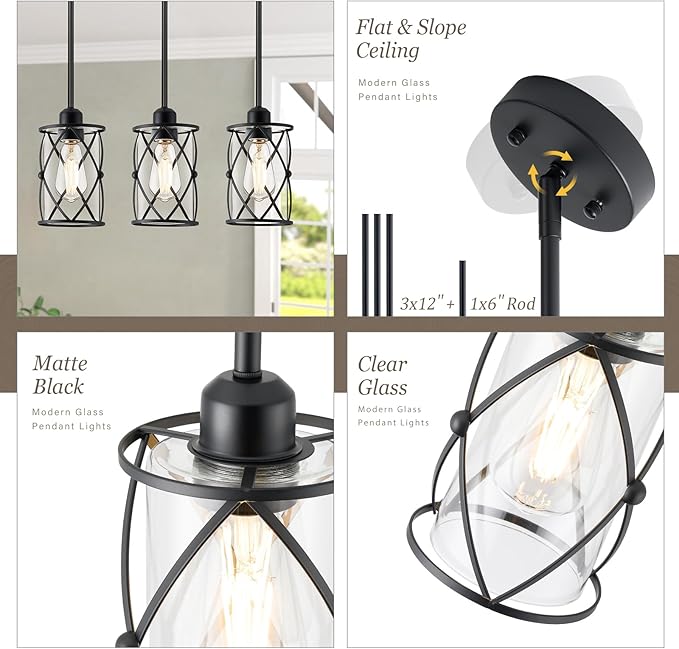 Glass Pendant Lights Kitchen Island 3 Pack, Modern Mini Hanging Light - Image 2
