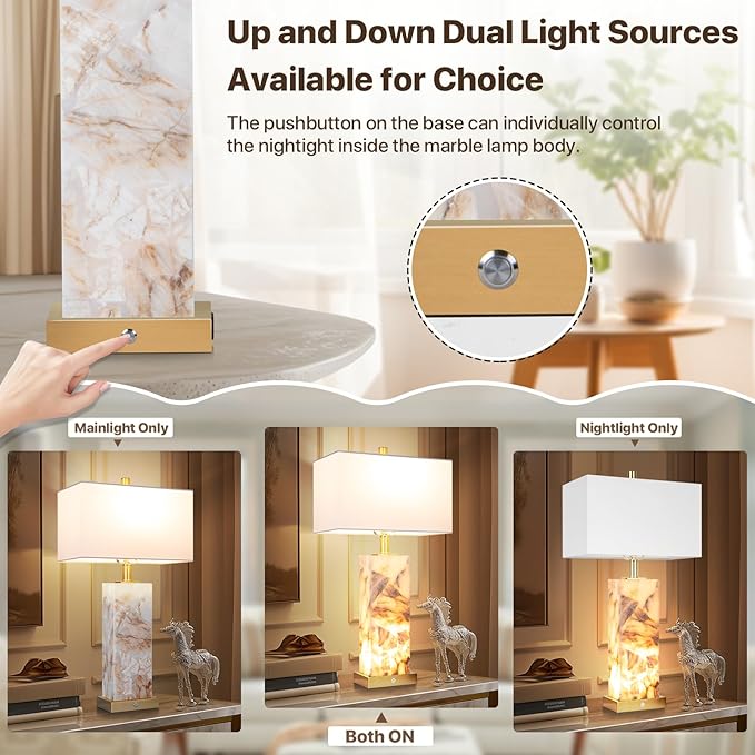25.6" Alabaster Lamp, Marble Lamp Nightstand Lamps Set of 2, Table Lamps - Image 4