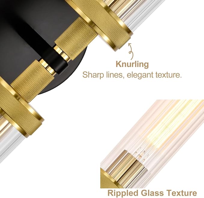 LaLuLa Black and Gold Vanity Light Fixtures 2-Pack – Modern Hardwired - Image 8