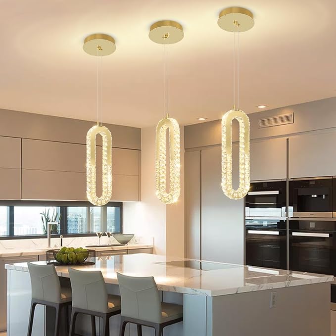 1-Ring Chandelier Gold Modern Pendant Lighting LED Dimmable Hanging Crystal - Image 2