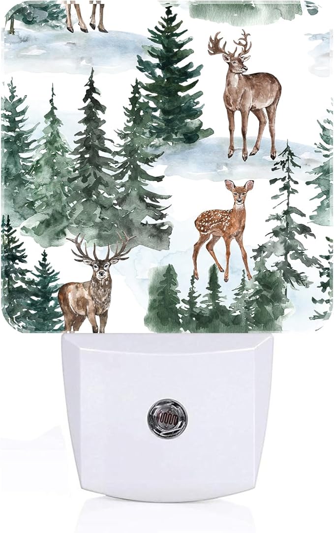 Watercolor Deer and Forest Night Light, Plug Into Wall by Unknown