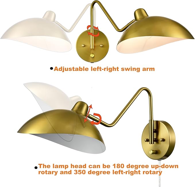 Plug-in Wall Sconce Gold Swing Arm Wall Sconce Brass Wall Lamp - Image 4