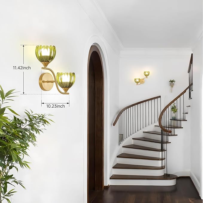 Battery Operated Wall Sconce, 2-Lights Vinatge Brass Wall Lighting - Image 6