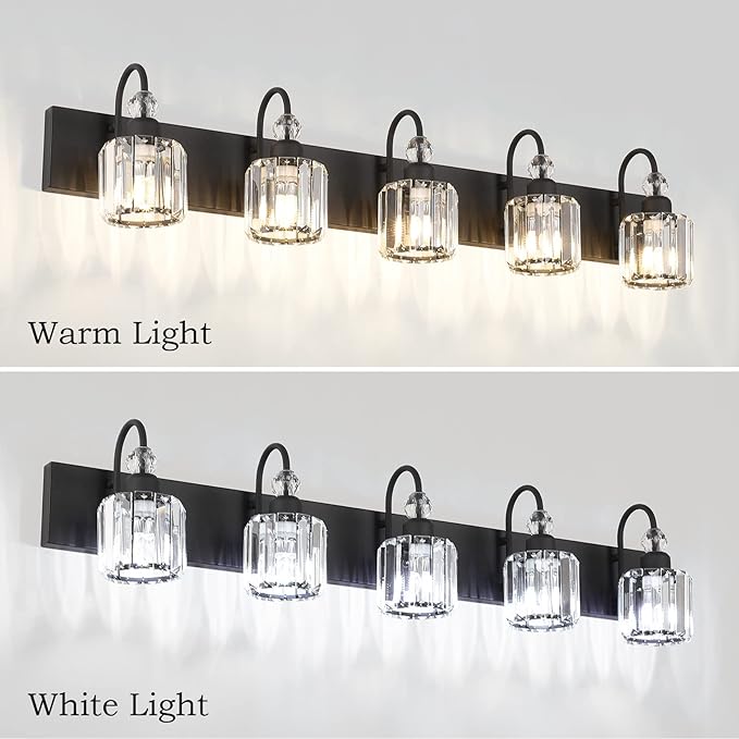 Ralbay Modern Crystal Black 5-Light Bathroom Vanity Light, Matte Black Crystal - Image 4