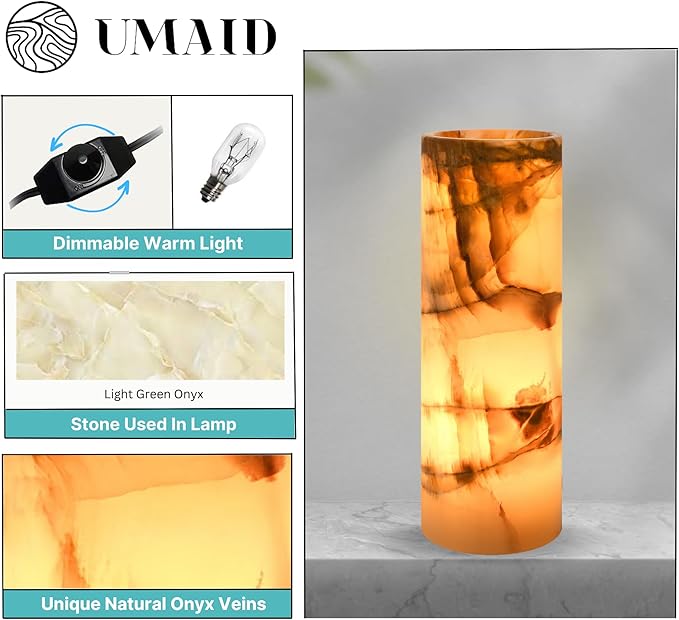 UMAID Handcrafted Onyx Marble Table Lamp, Each Lamp One-of-a-Kind - Image 4