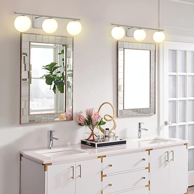 New Bathroom Vanity Light Fixtures 3 Lights Brushed Nickel Glass Shade Modern - Image 9