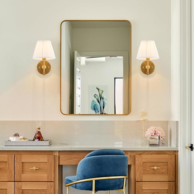 Set of Two Modern Wall Sconces Brass Frabic Wall Lights Contemporary Classic - Image 3