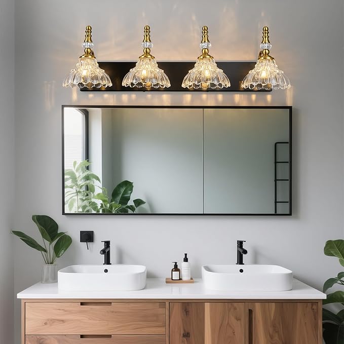 Vintage Bathroom Vanity Light, 4-Light Black Gold Vanity Lighting Fixture - Image 7