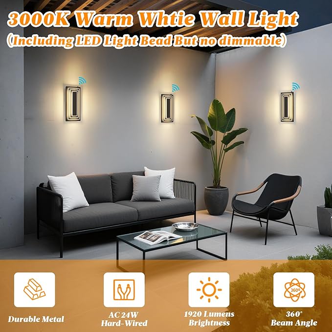 Dawn To Dusk Outdoor Light Fixture Modern Exterior Wall Light, 3-Tier Black - Image 4