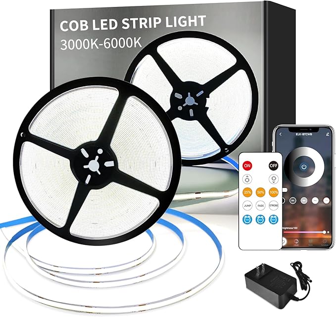 COB LED Strip Lights 6000K 65.6ft DC 24V Dimmable White Flexible LED Tape Light by Yeewhale