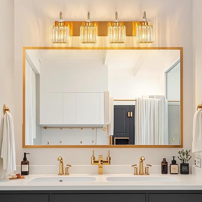 Modern Bathroom Vanity Light 4-Light Gold Crystal Light Fixtures Over Mirror - Image 3