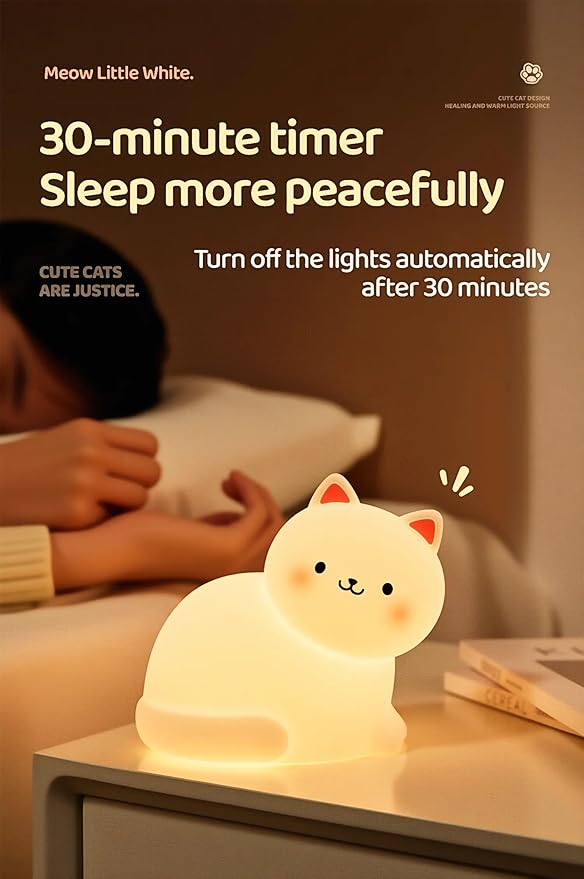 Night Light for Kids, 7 Colors Cat Lamp, Cute Lamp Gifts, Rechargeable Dimmable - Image 5