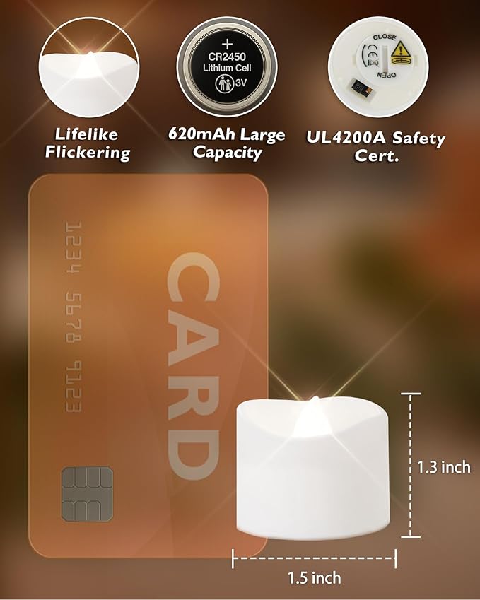 Homemory 48-Pack Cool White Novelty Flickering Flameless Tea Lights, 200+Hours - Image 3