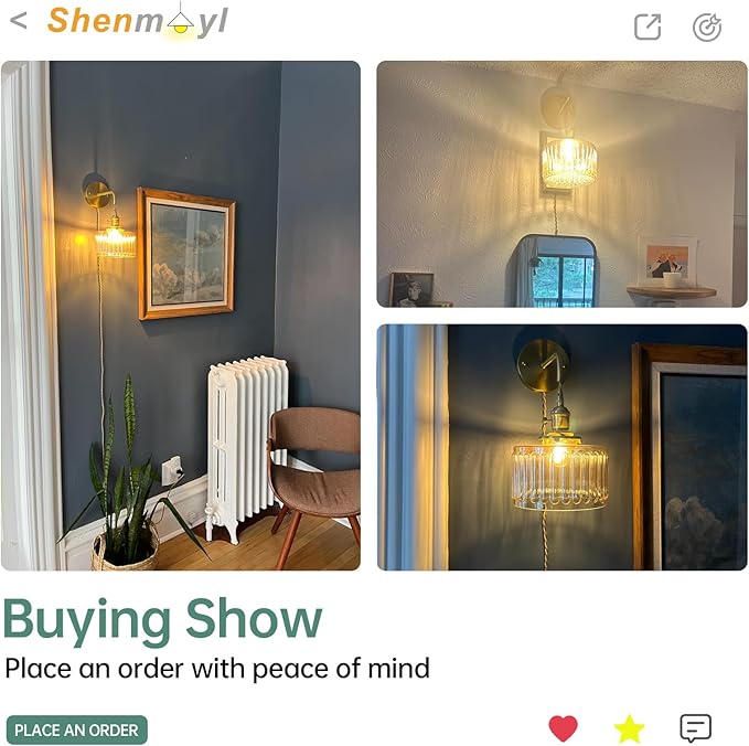 Vintage Wall Sconce with Amber Striped Glass Shade Hanging Wall Sconce with - Image 5